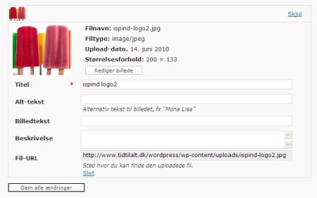 skærmfoto - Wordpress Mediebiblioteket