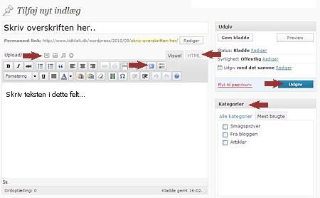 skærmfoto - Wordpress skrive indlæg