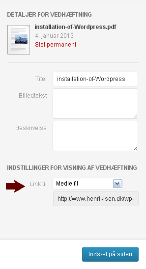 skærmfoto - WordPress indsæt pdf